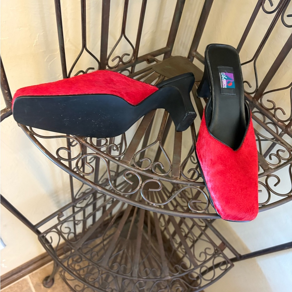 Red Women's Calf hair Slip-On Heels - Picture 2 of 4